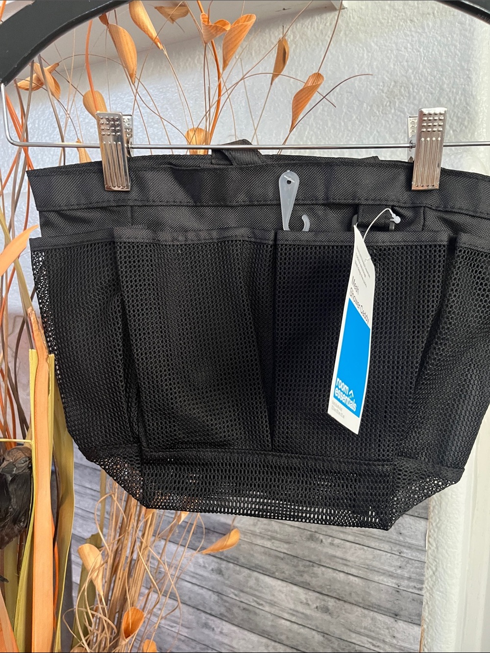 Black Mesh Shower Caddy Storage Tote - Pocketed Organizer